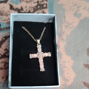 Elegant Pink Opal Cross Necklace